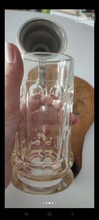 Stary kufel do piwa z cynkową pokrywką