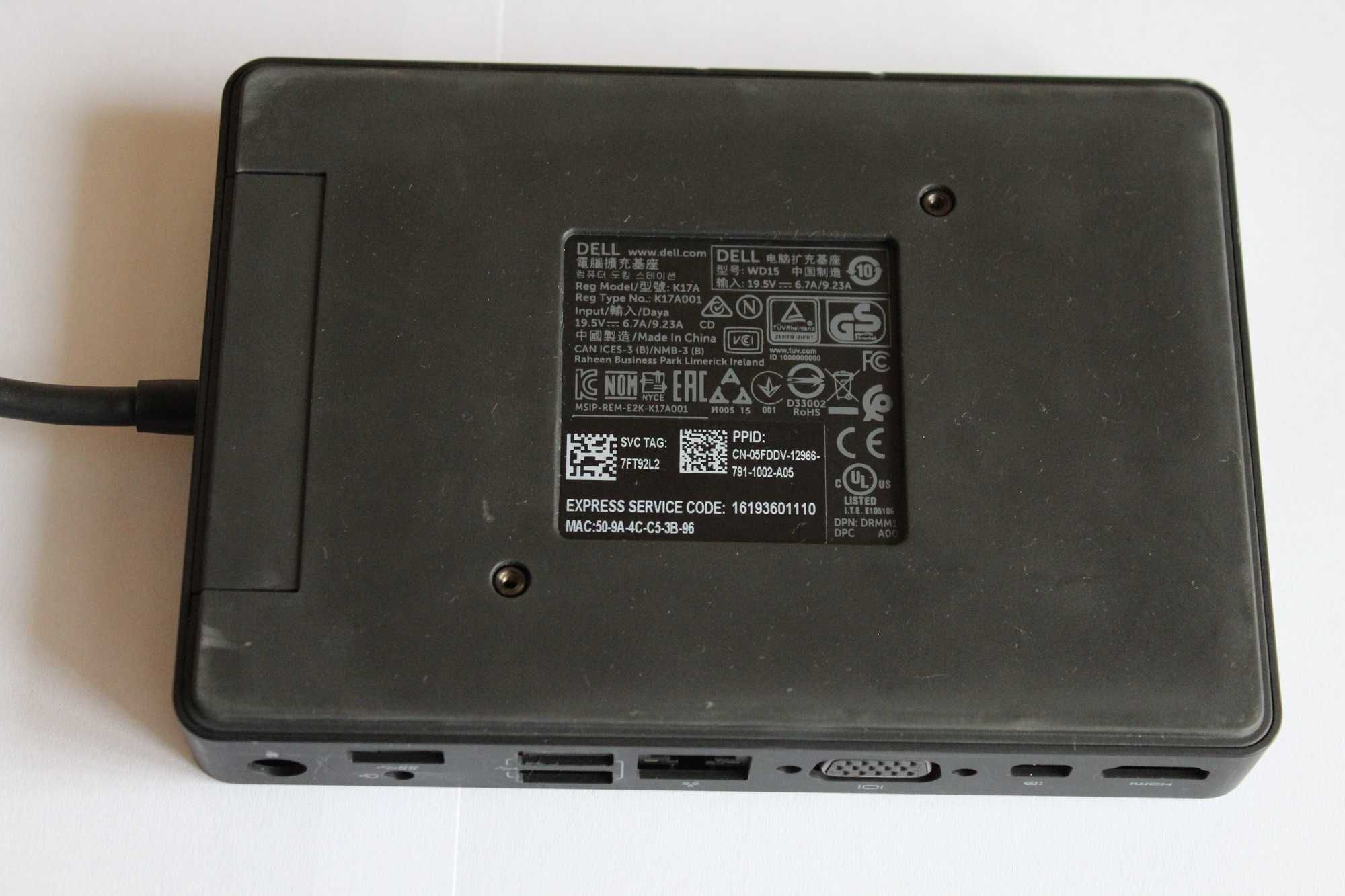Док-станція DELL WD15 K17A Dock 4K USB Type-C Ethernet Thunderbolt3