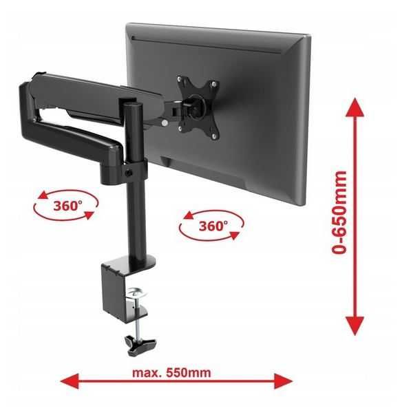 Uniwersalny uchwyt na monitor LED LCD 13-32" - na sprężynie gazowej