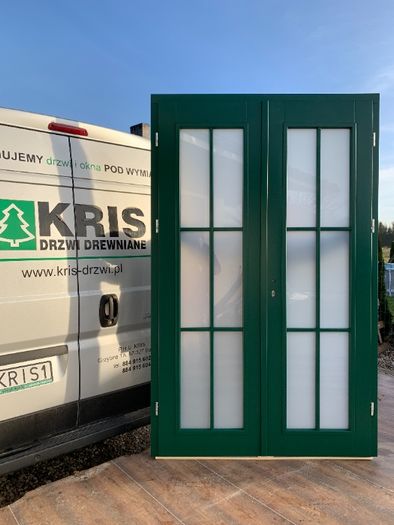 Drzwi drewniane wewnętrzne białe dwuskrzydłowe KRIS francuskie RAL9016