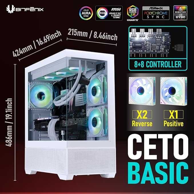 BitFenix CETO Basic Obudowa Do Komputera Stacjonarnego Biała Szklana