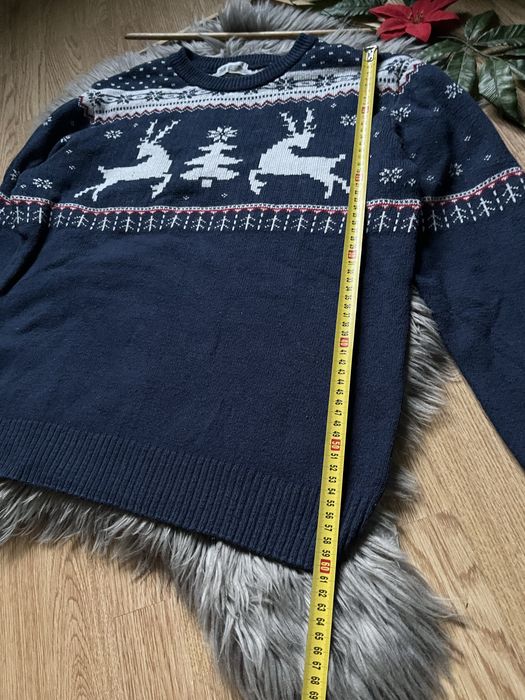 H&M sweterek świąteczny granatowy z wełną na święta