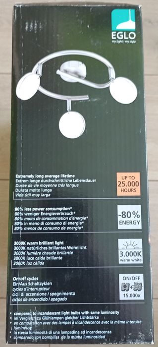 lampa sufitowa LED 3 x 4W / 380lm EGLO jak nowa K-ce
