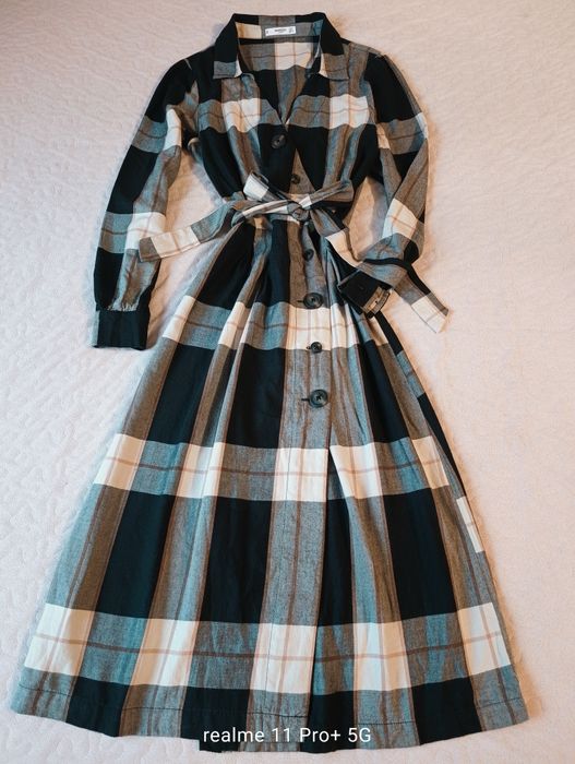 Cieplejsza bawełniana MIDI rozpinana sukienka do karmienia S