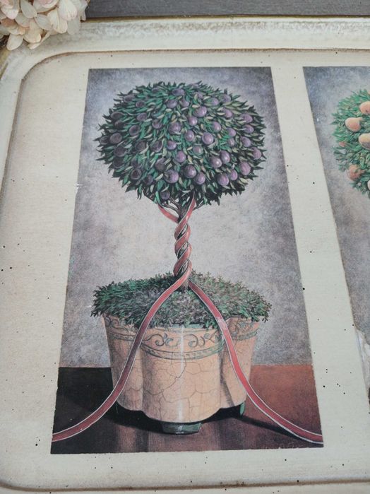 Dekoracja drewniana taca motyw roślinny 40x30cm