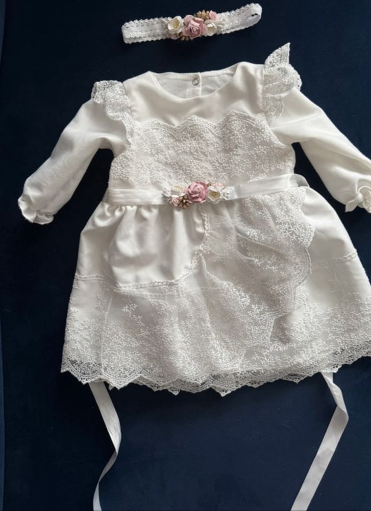 Sukienka chrzest milulove biała kwiaty 68/74