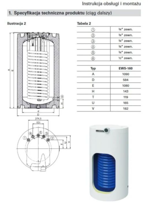Zasobnik VIESSMANN EWS 160, z grzałką elektryczną o mocy 2,2 kW