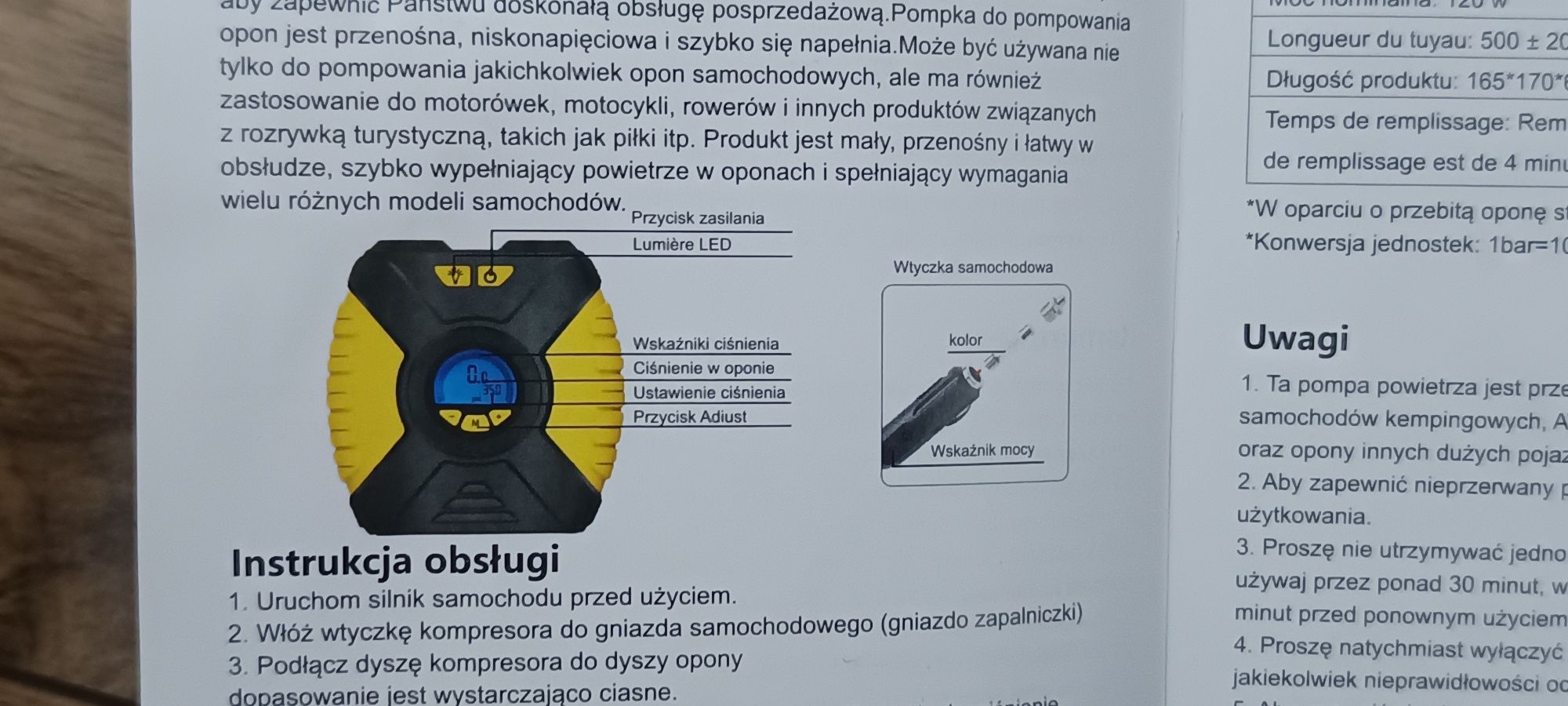 Przenośny kompresor samochodowy sprężarka powietrza pompka