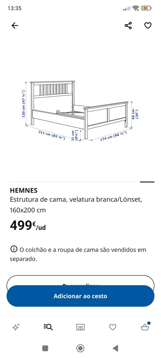Cama Hemnes IKEA 160cm com colchão