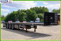 Mega DO KONSTRUKCJI / 39,0 T ład. drewno twarde, zblocza 16 T, zamki kontenerowe !!!  HEAVY & DUTY platforma uniwersalna, ściana zdejmowana, 100% płaska