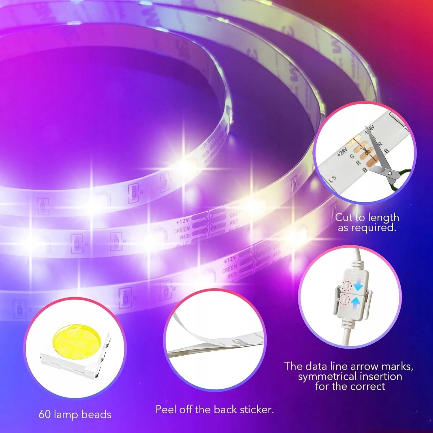 Inteligentna Taśma LED RGB 2m Samoprzylepna Wi-Fi Sterowanie Aplikacją