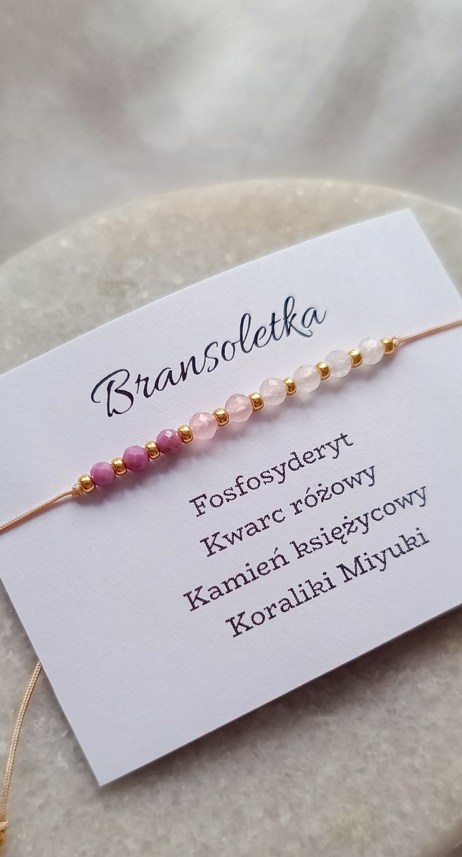 Delikatna bransoletka kamienie naturalne fosfosyderyt kwarc k księżyco