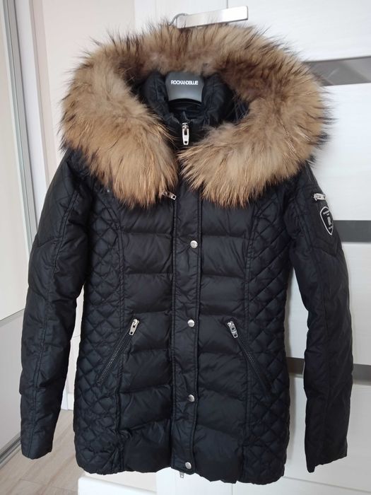 Ciepła kurtka Rockandblue roz. 34 puch kaczy naturalne futro