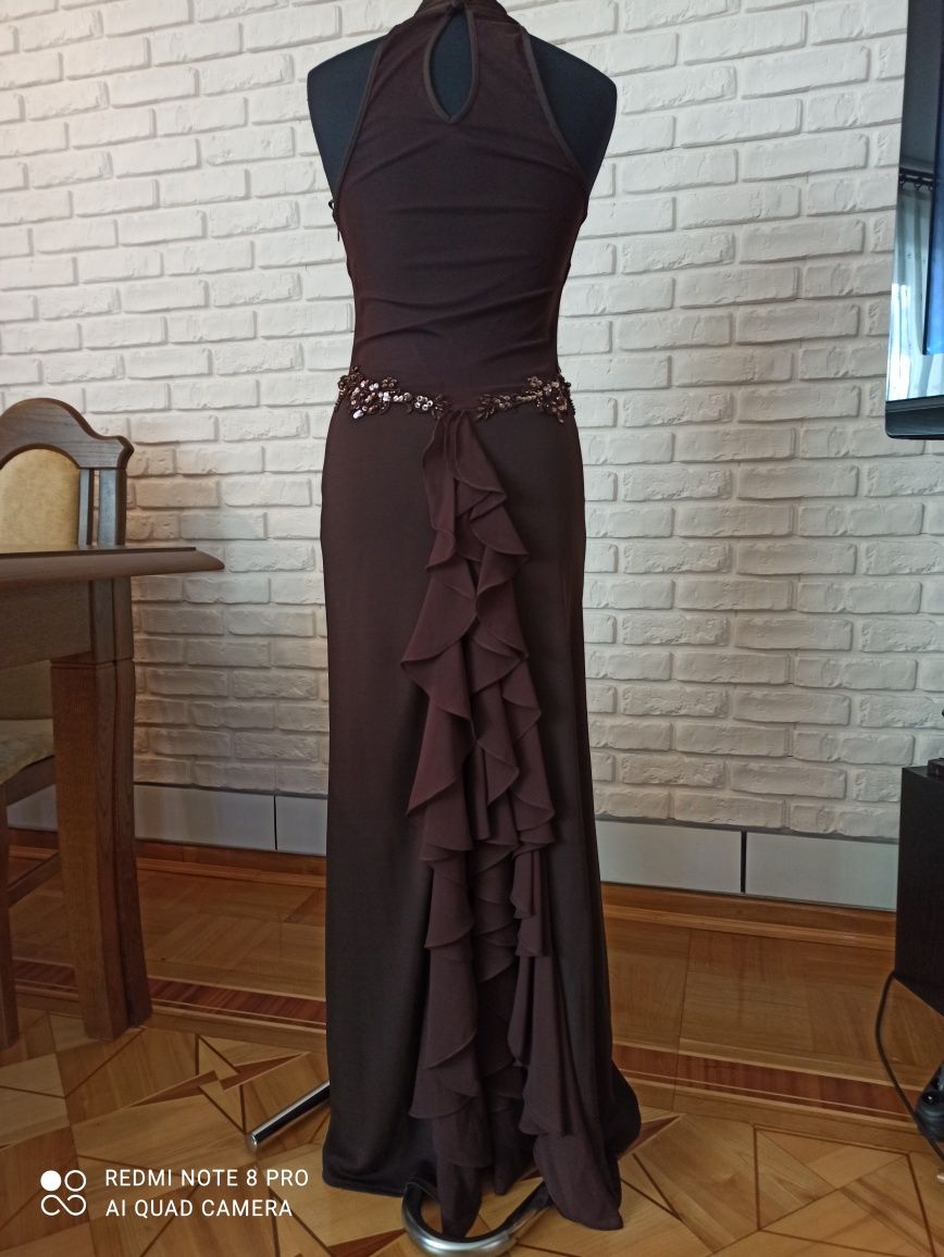 Długa Sukienka suknia na wesele elegancka z trenem roz 36 38 S/M