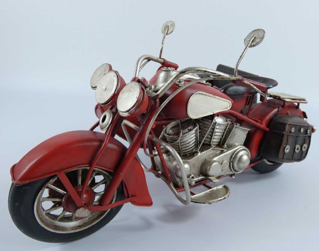 Metalowy MOTOR z koszem czerwony RETRO pojazd motocykl