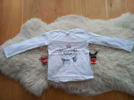Biała bluzka/koszulka z kotkiem długi rękaw Disney - rozmiar 116