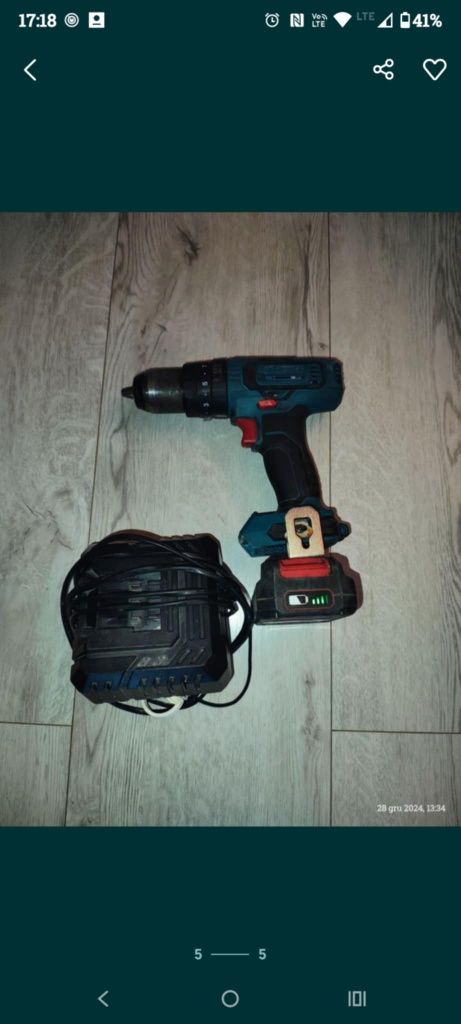 Sprzedam wkrętarkę Erbauer 18 V z baterią,  ładowarką w komplecie
