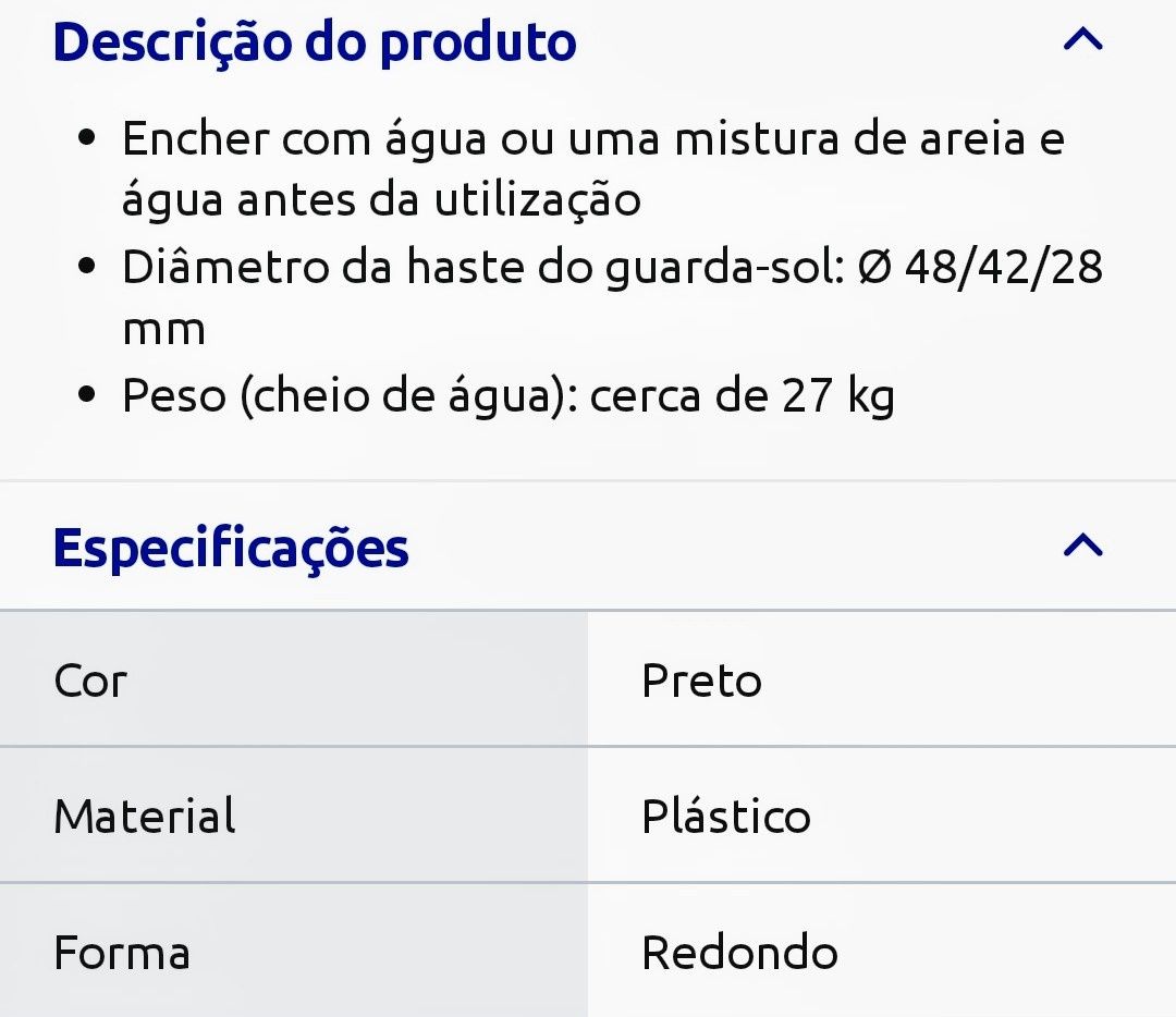 Base para guarda sol 27kg