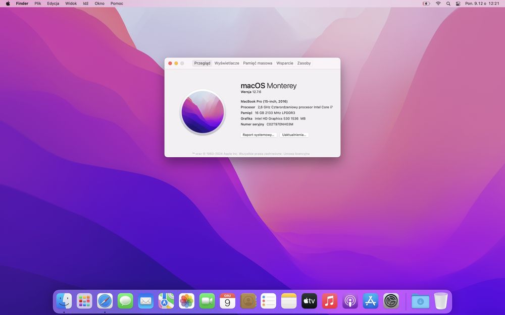 Macbook Pro 2016 15 cali I7 16gb