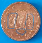 2 cêntimos de 2002 da Irlanda, Harpa com Defeitos cunhagem