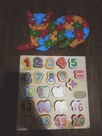 Drewniane puzzle układanki kot i cyfry