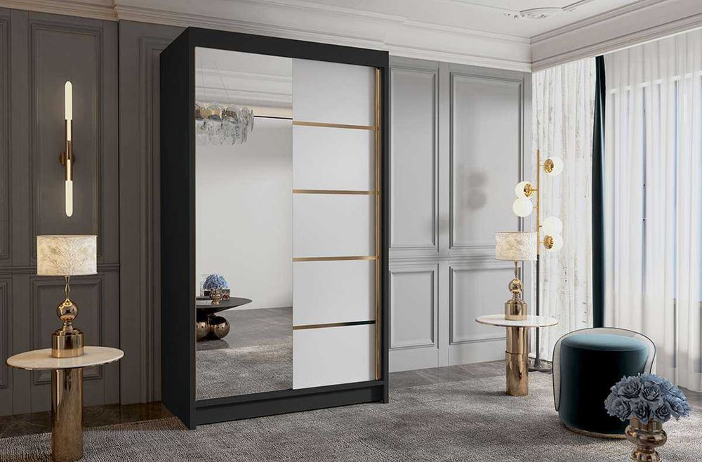 Szafa przesuwna 100cm AMIS 3 garderoba złote dodatki