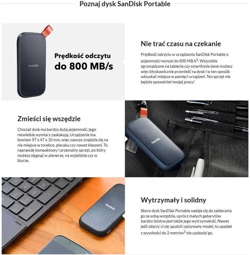 Dysk zewnętrzny SanDisk Portable SSD 2TB USB-C (nowa wersja SDSSDE30)