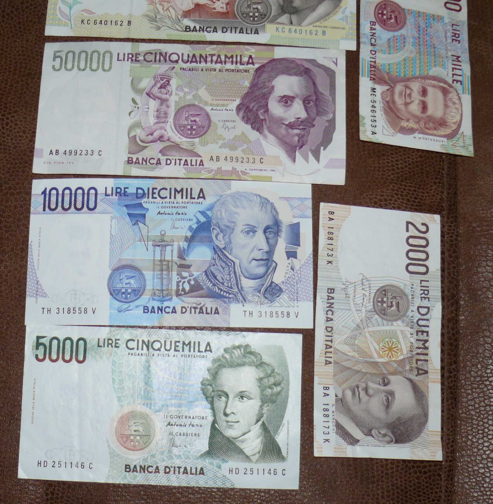 Banknoty Włochy 100000 - 1000 lirów 6 szt.