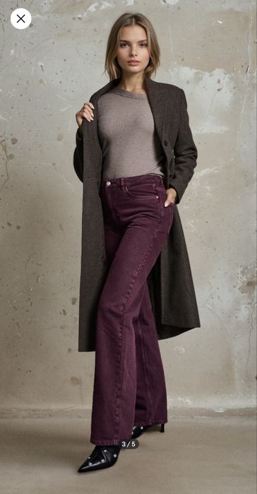 женские вишневые джинсы wide leg sinsay 36