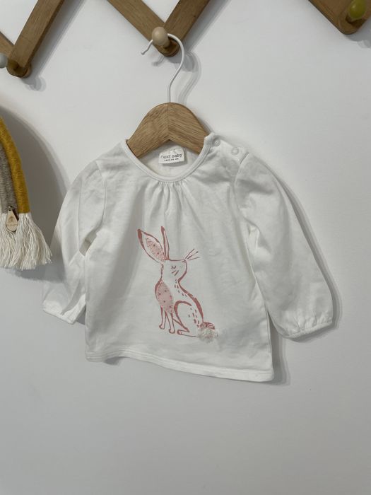 Komplet next bluzka legi 62 jak nowy króliki biały różowy