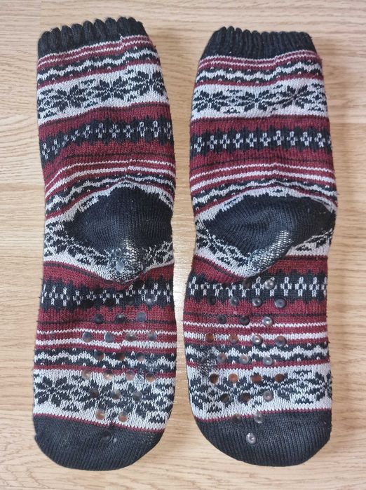 Antypoślizgowe grube ocieplane skarpety z futrem, wzór skandynawski