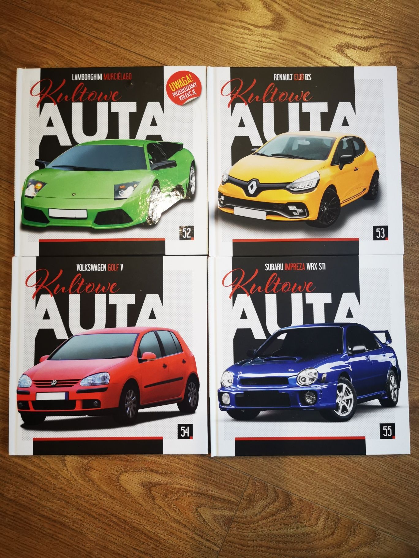 4x książka Kultowe Auta. Murcielago, Impreza, Clio, Golf V