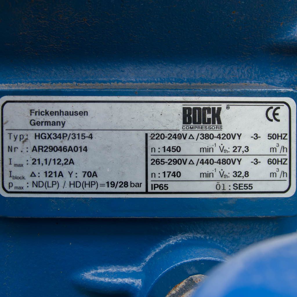 Zestaw sprężarkowy BOCK 2xsprężarka HGX34P/315-4 wydajność 2×27,3m3/h