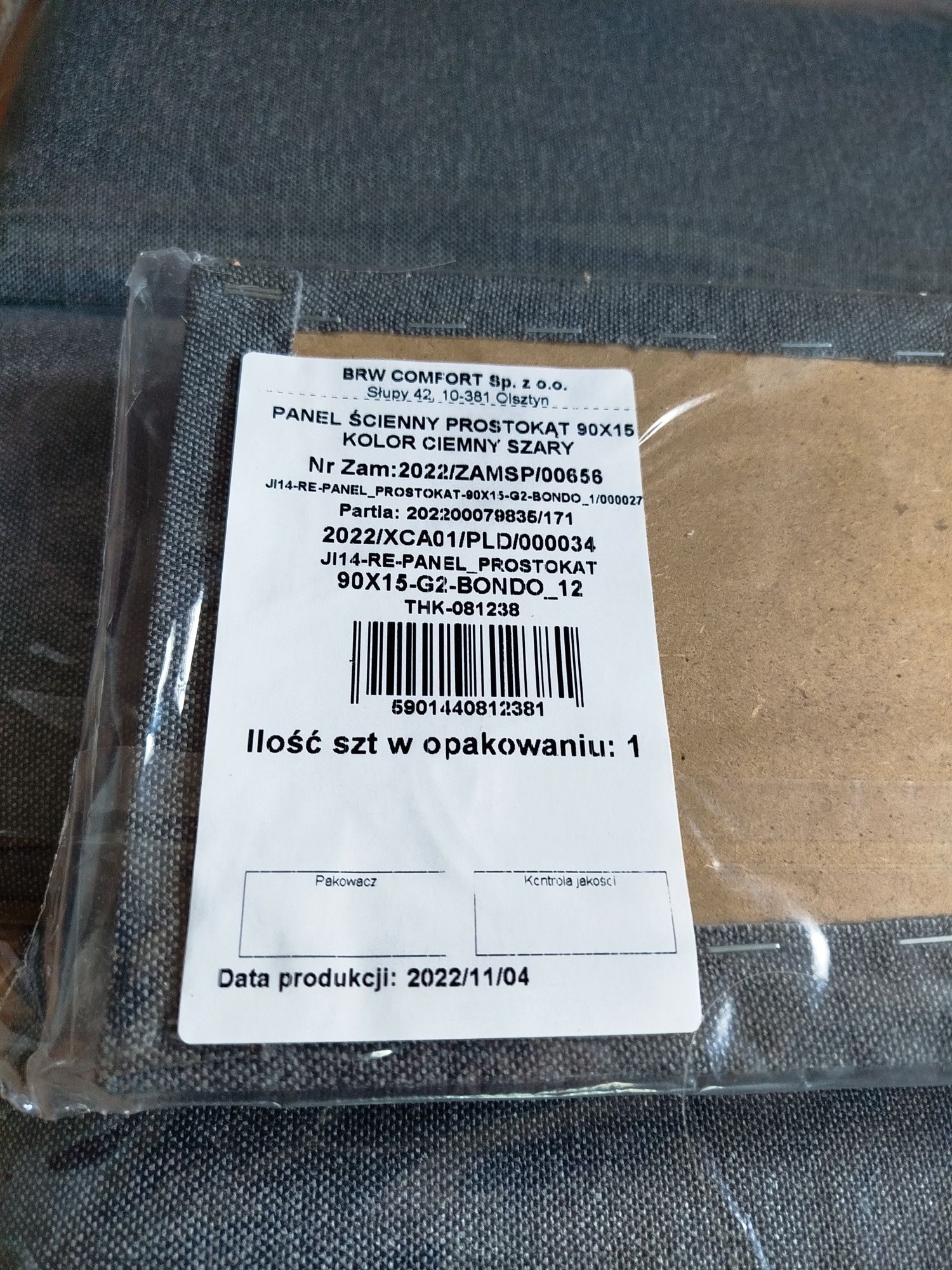 Panele ścienne tapicerskie kolor szary wymiary 90 x 15, nowe