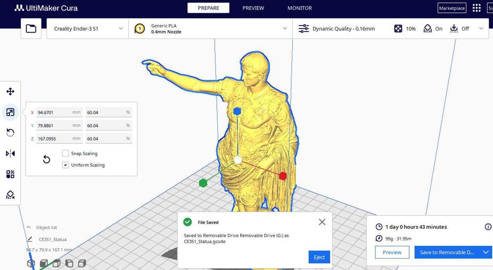 statuetka August z Prima Porto (Augustus of Prima Porta) Druk 3d PLA