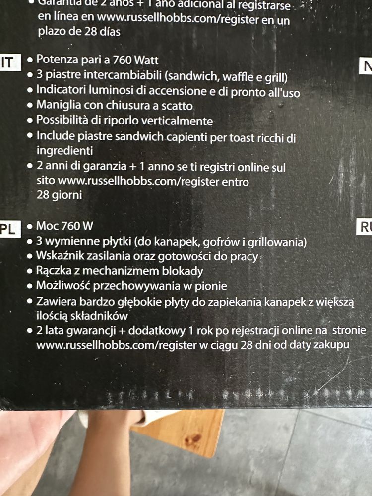 Opiekacz do kanapek grill gofrownica Russell Hobbs Fiesta 3w1