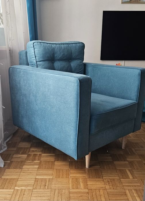 Fotel turkusowy Tivoli niebieski styl skandynawski led nowoczesny BRW
