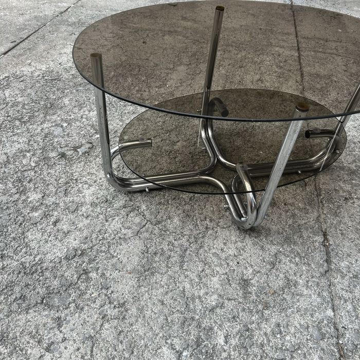 Mesa de Centro Vidro Fumado Cromada Vintage