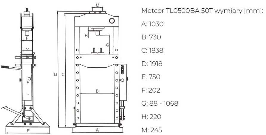 Prasa Hydrauliczna Pneumatyczna Warsztatowa Metcor 50T