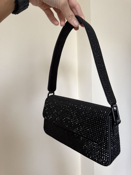 Черная Сумка вечерняя в камнях, вечерняя сумочка, нарядная сумка
