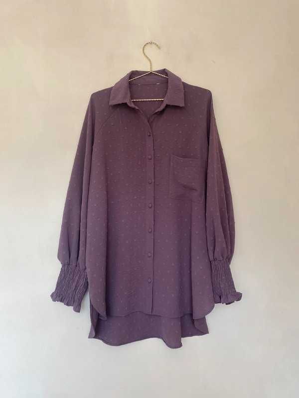 Fioletowa koszula plus size 48 4XL w kropki TU bluzka plumeti