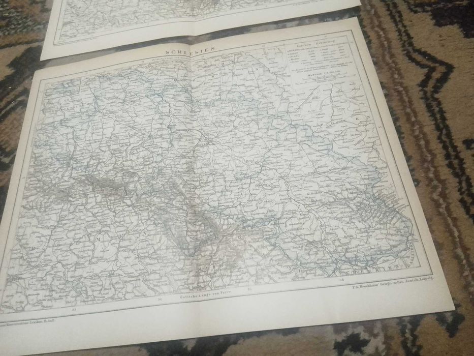1890 r.  Śląsk, Opole, Wrocław, Katowice  oryginalna  XIX w. mapa