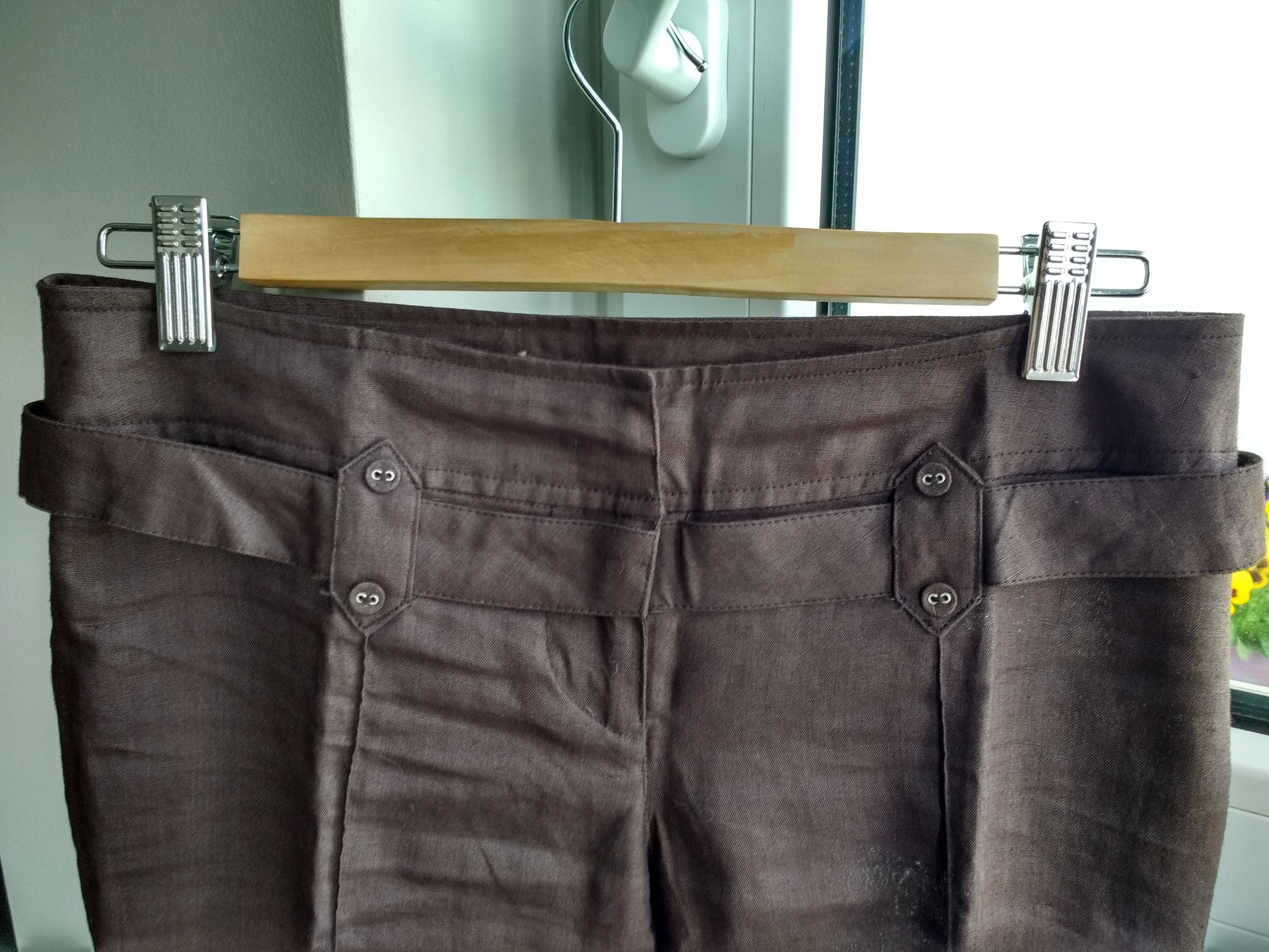 Brązowe lniane spodnie na lato Promod – rozmiar 36