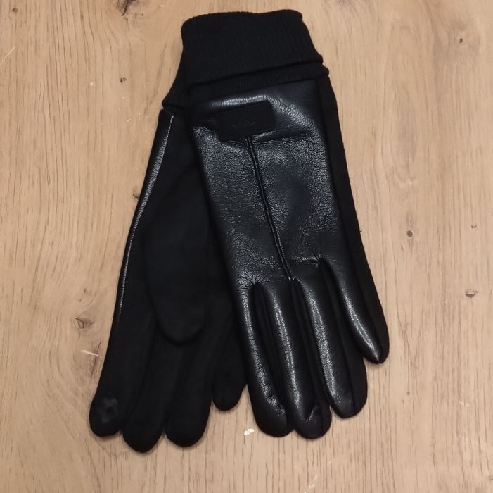 Czarne ocieplane rękawiczki skóra ekologiczna