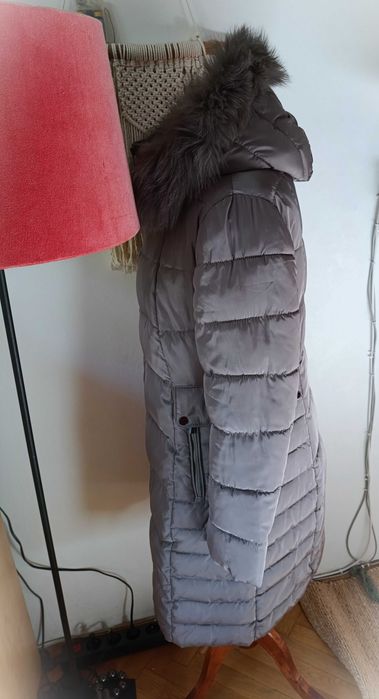 Włoska, ciepła pikowana kurtka, płaszcz z kapturem