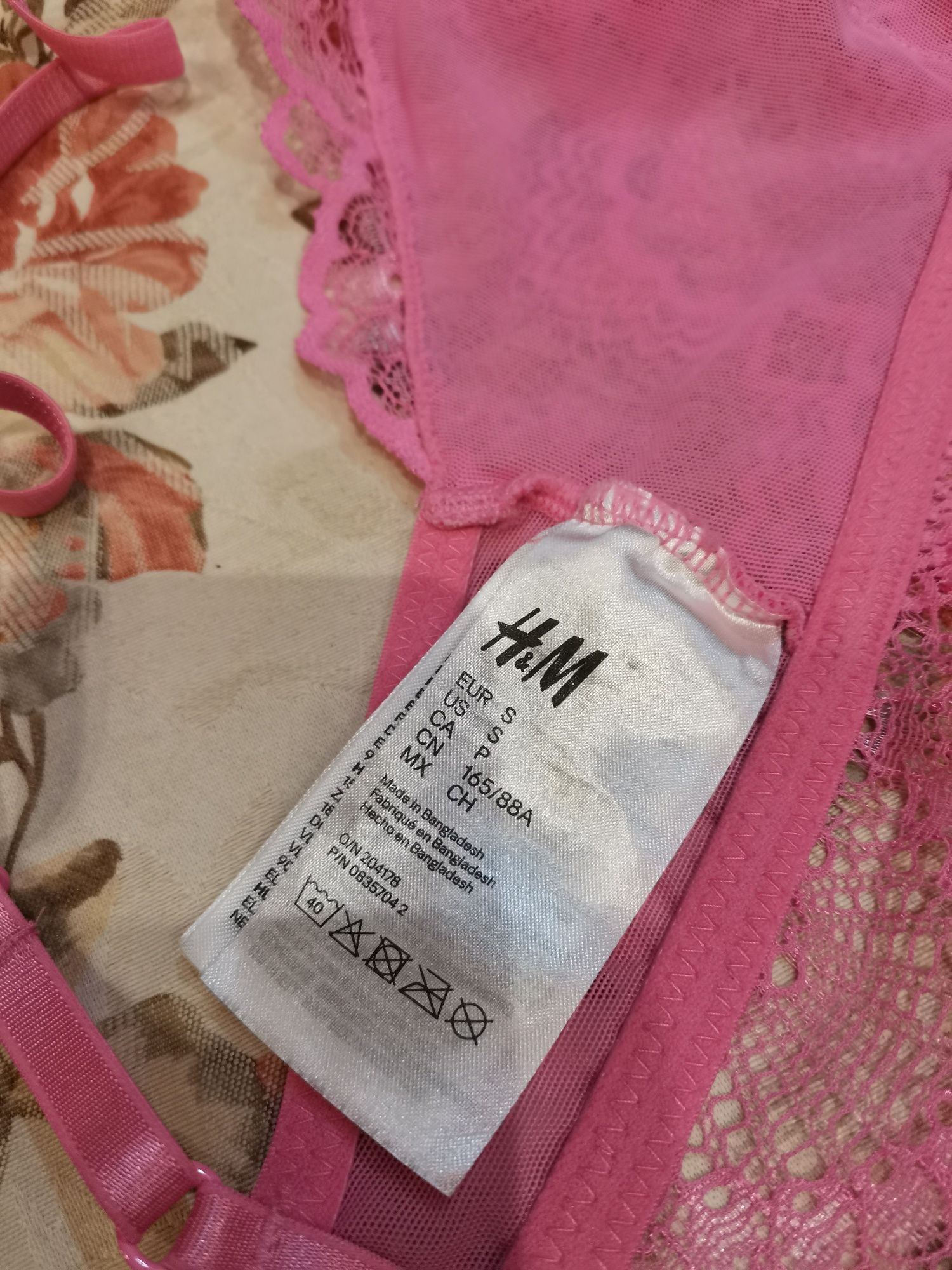 Koronkowy biustonosz damski H&M rozm S, 70 A, różowy, nowy