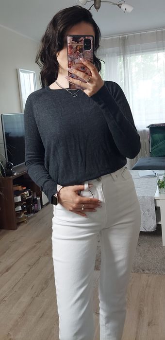 Wiskozowy cienki lekki sweterek Zara Knit grafitowy szary XS/S