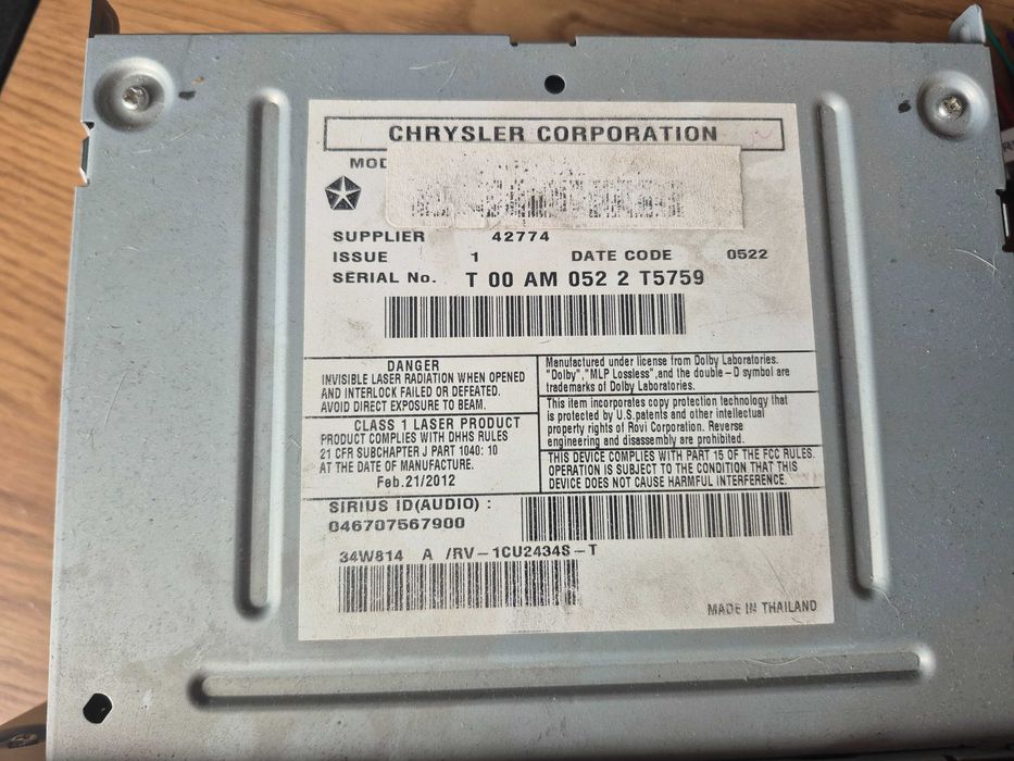 Radio samochodowe Chrysler Country Town 2012