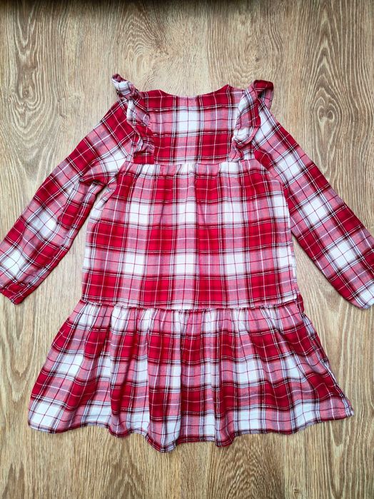 Sukienka w kratkę biało czerwona H&M 128 cm