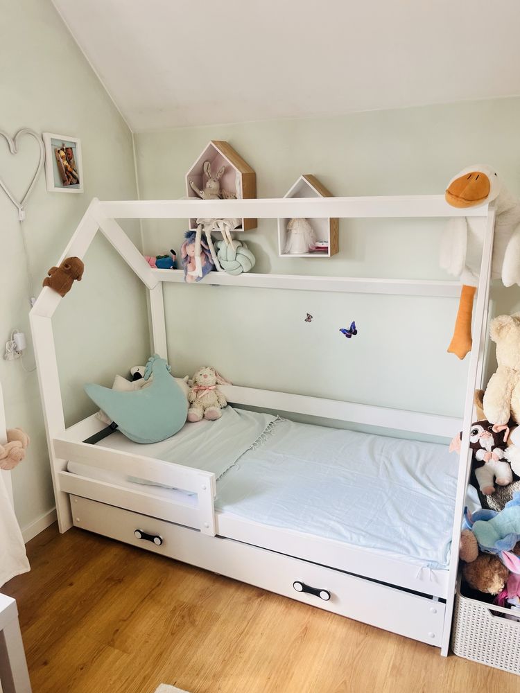 ŁÓŻKO DOMEK z materacem i szuflada 160X80 BIAŁE